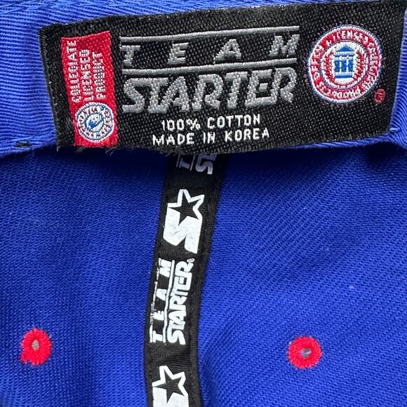 Vintage Starter Kansas Jayhawks Strapback Hat Mens Blue Embroidered Hook & Loop - Picture 9 of 9